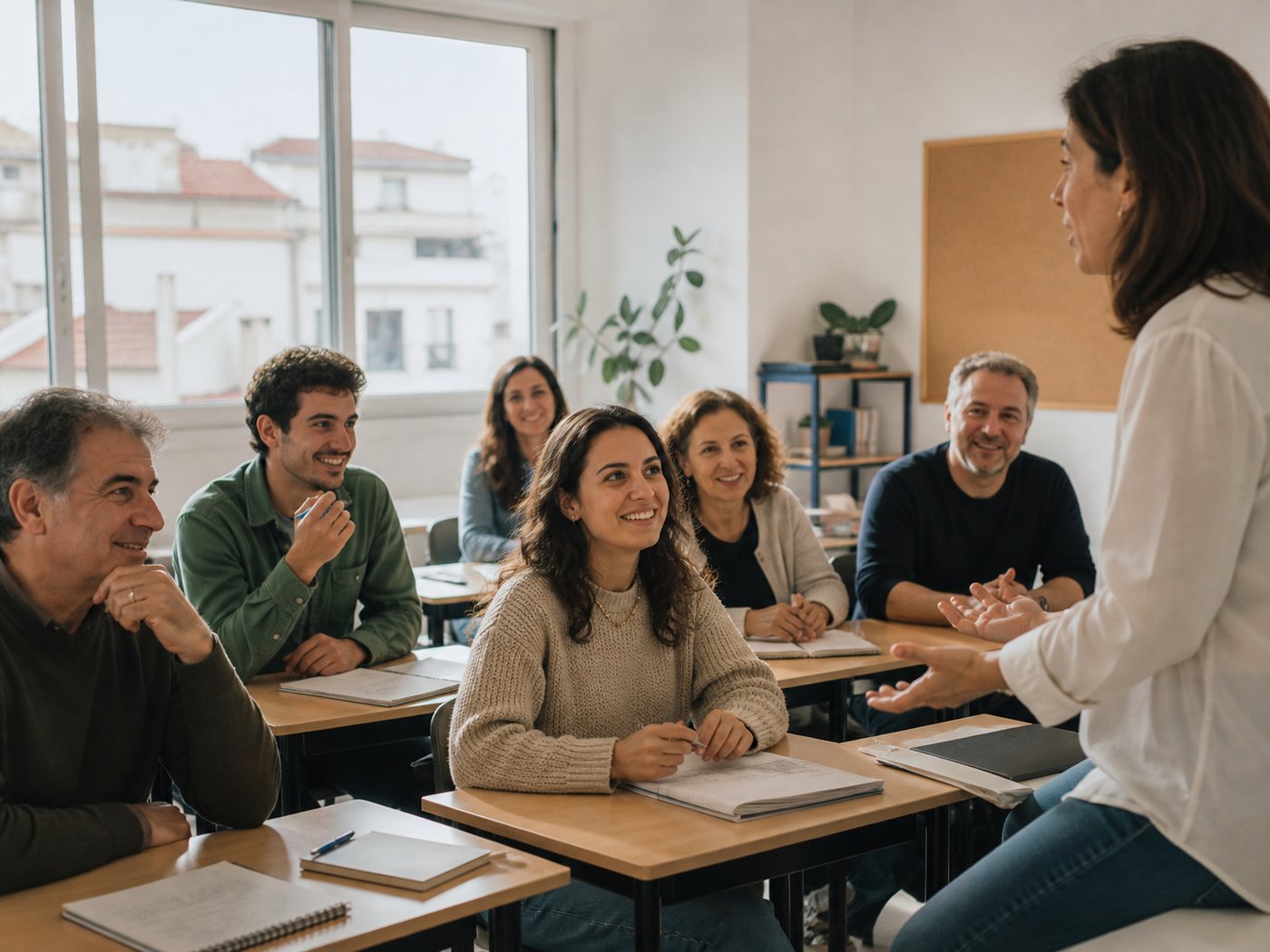 Adultos em sala de aula a participar numa sessão do Centro Qualifica